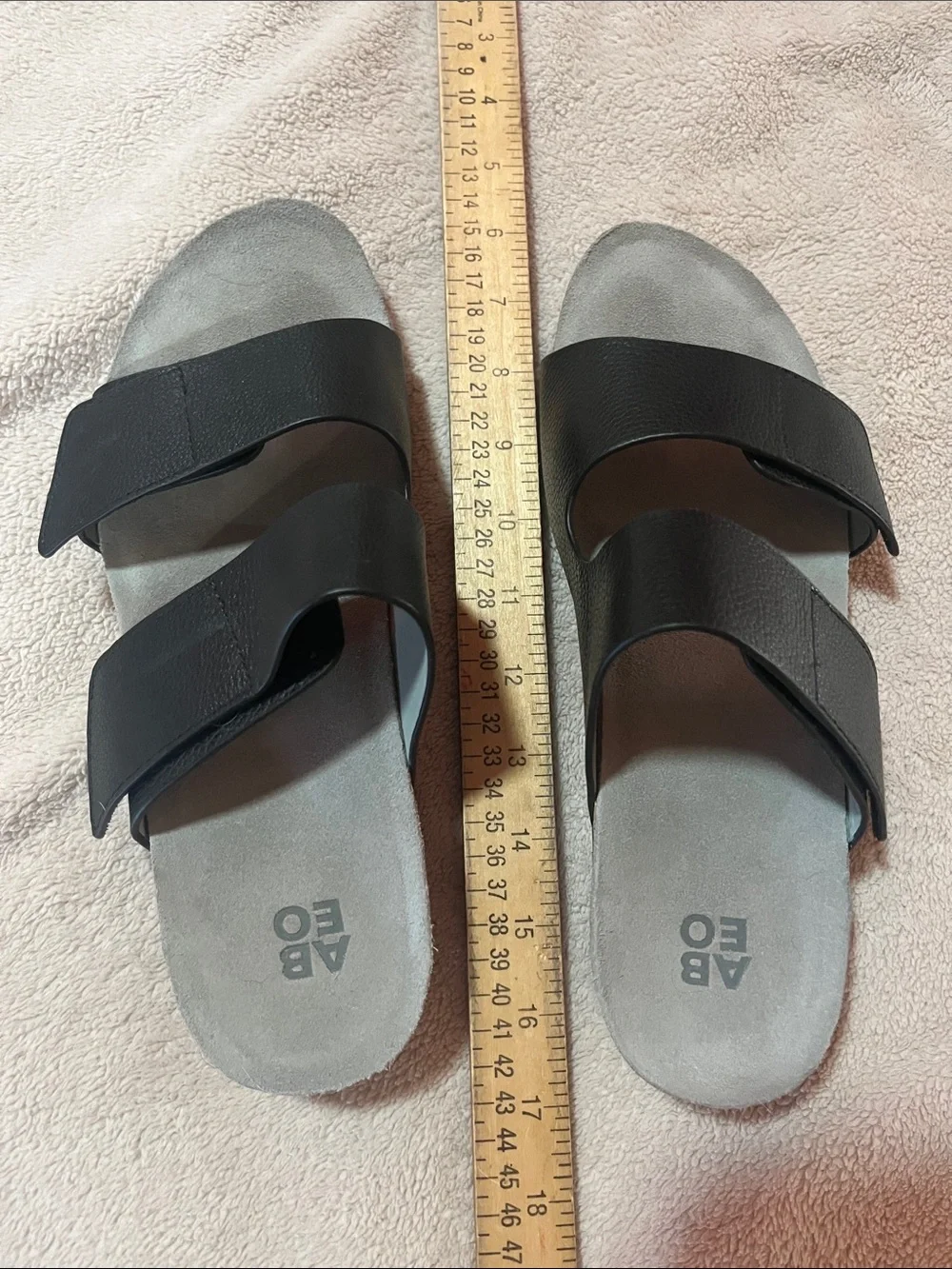 Abeo Gabie Black Dual-Strap Slide Sandals with Gray Footbed
